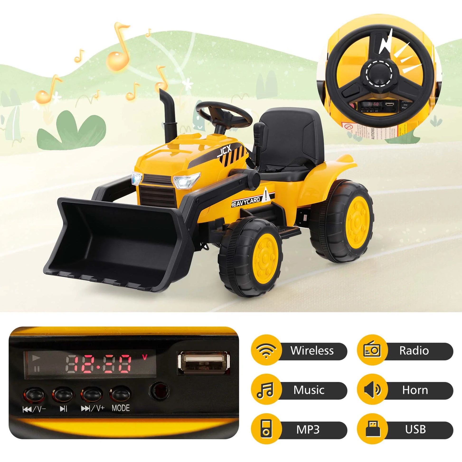 12V Kids Battery Powered Electric Ride on Excavator Digger with Parent Remote Control - Yellow