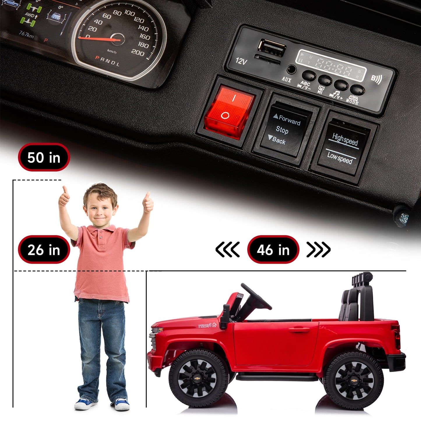 24V Chevrolet Silverado Kids Battery Powered Electric Ride on Truck with Parent Remote Control - Red