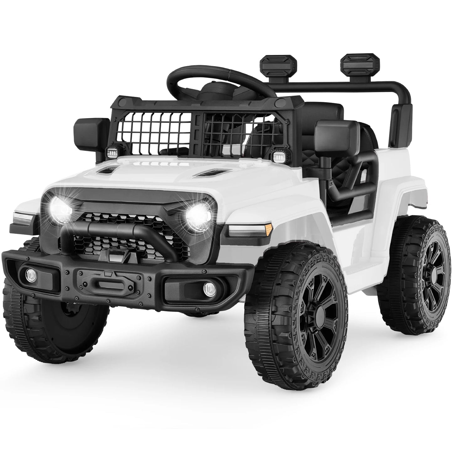 6V Kids Ride-On Truck Car W/ Parent Remote Control, 4-Wheel Suspension, LED Lights - White