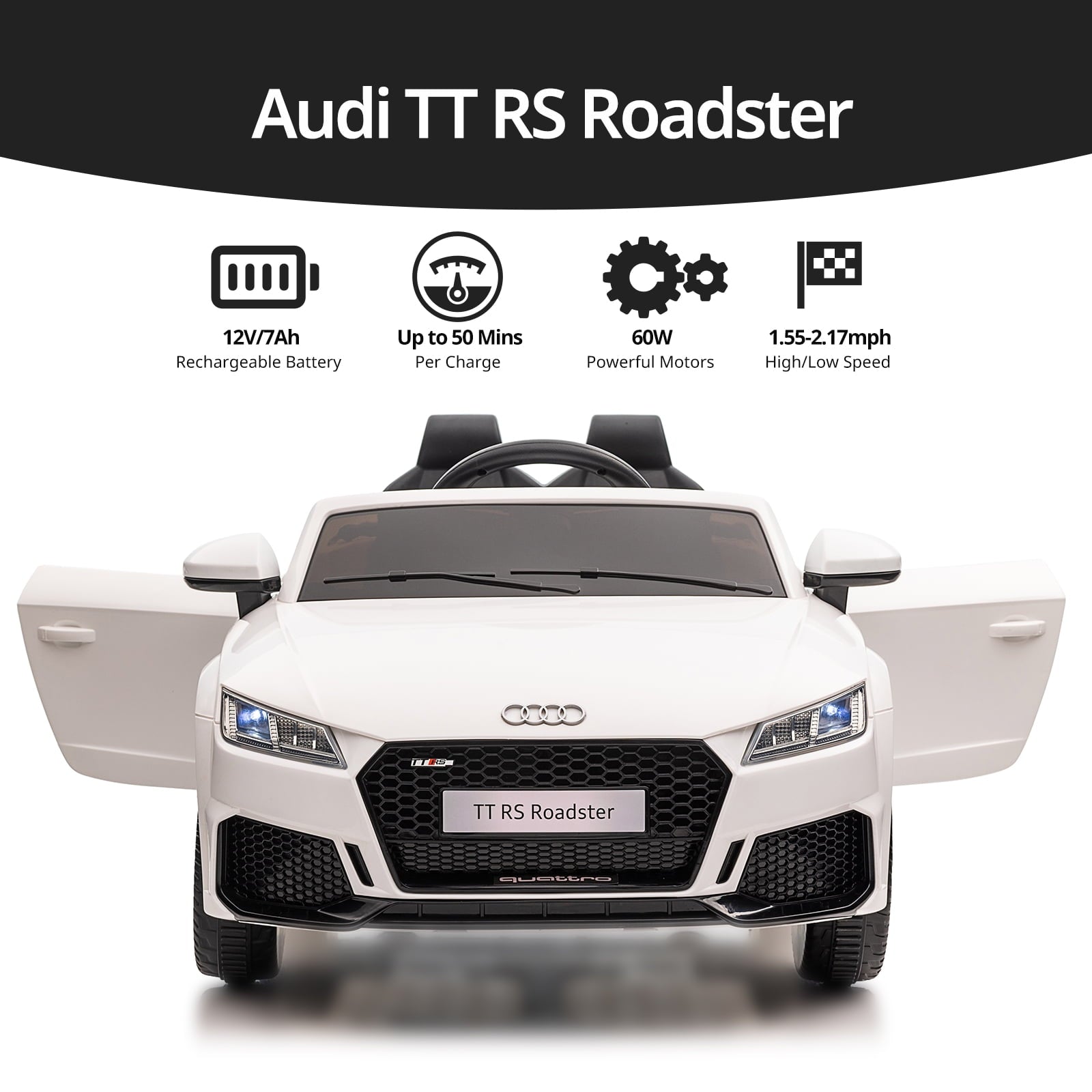 12V Audi TT RS Kids Electric Battery Powered Ride on Car with Parent Remote Control - White