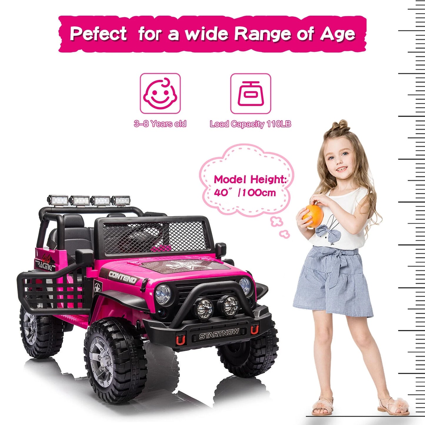 12V Kids Battery Powered Electric Ride on Jeep Car with Parent Remote Control - Pink