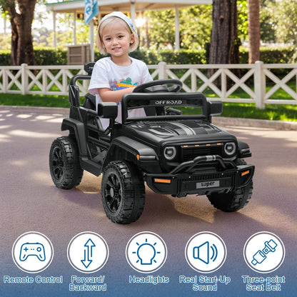 12V Kids Battery Powered Electric Ride on Truck with Parent Remote Control - Black