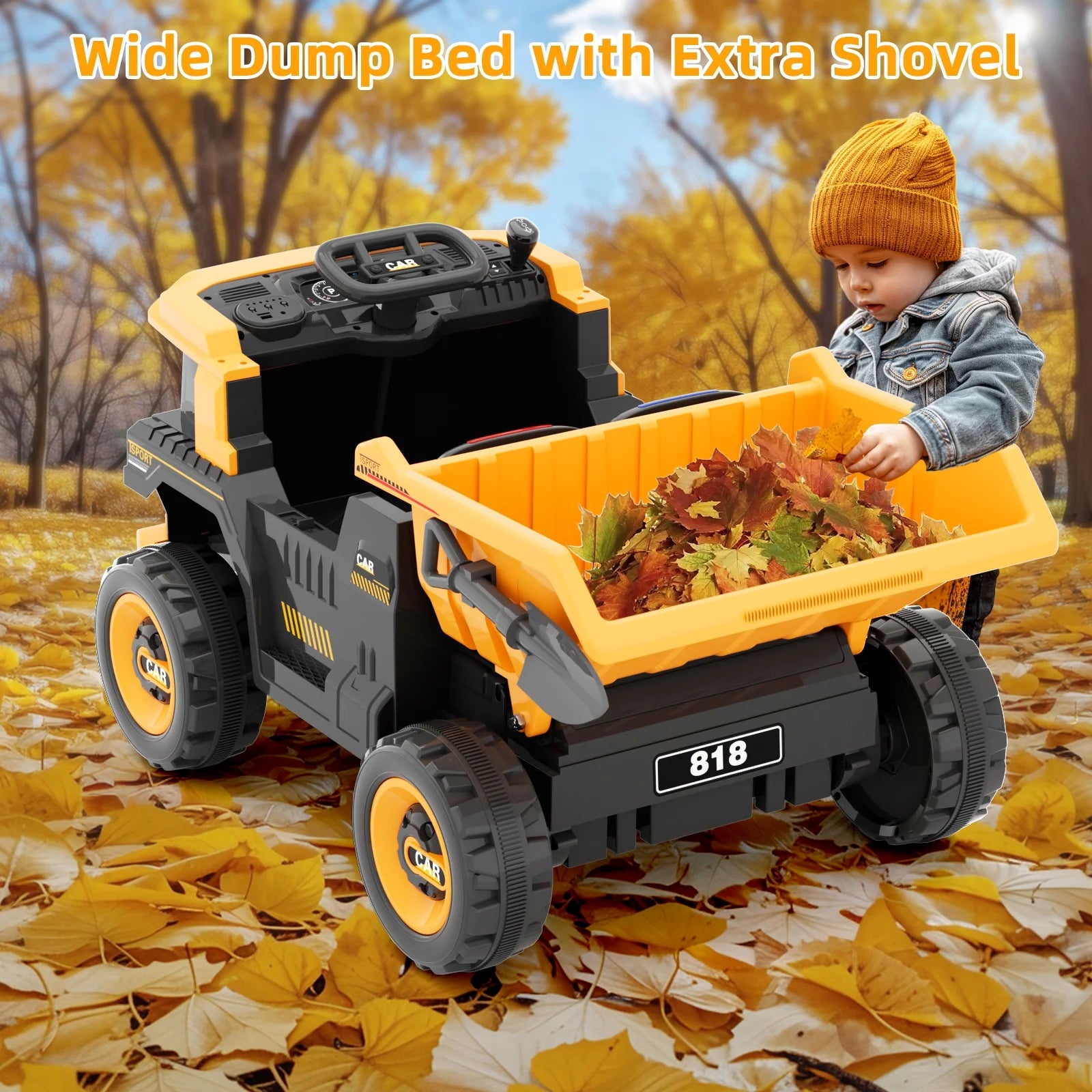 12V Kids Battery Powered Ride on Dump Truck with Parent Remote Control - Yellow