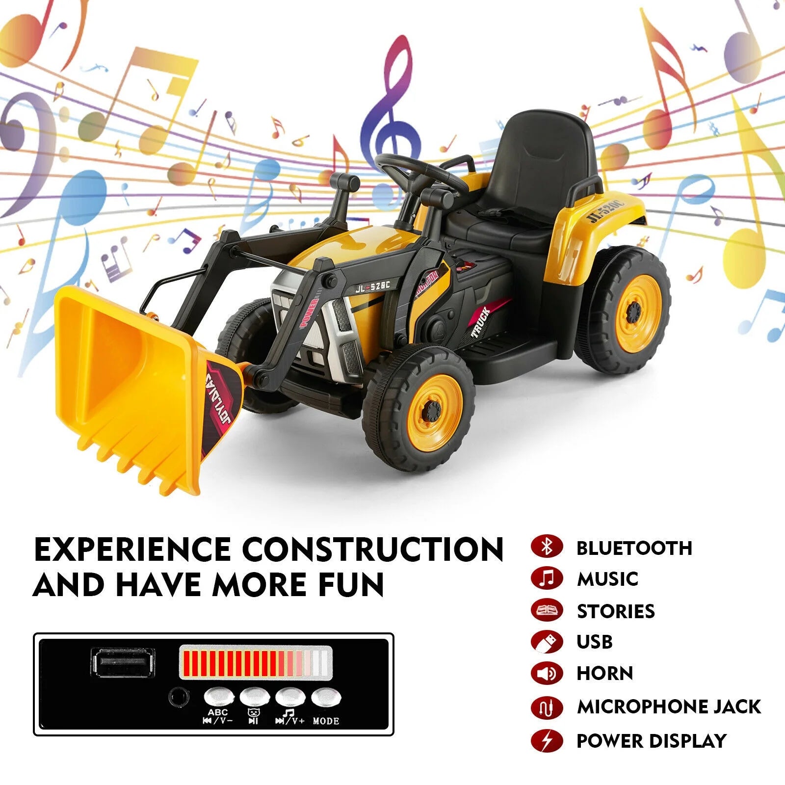 12V Kids Battery Powered Electric Ride on Excavator Parent Remote Control - Yellow