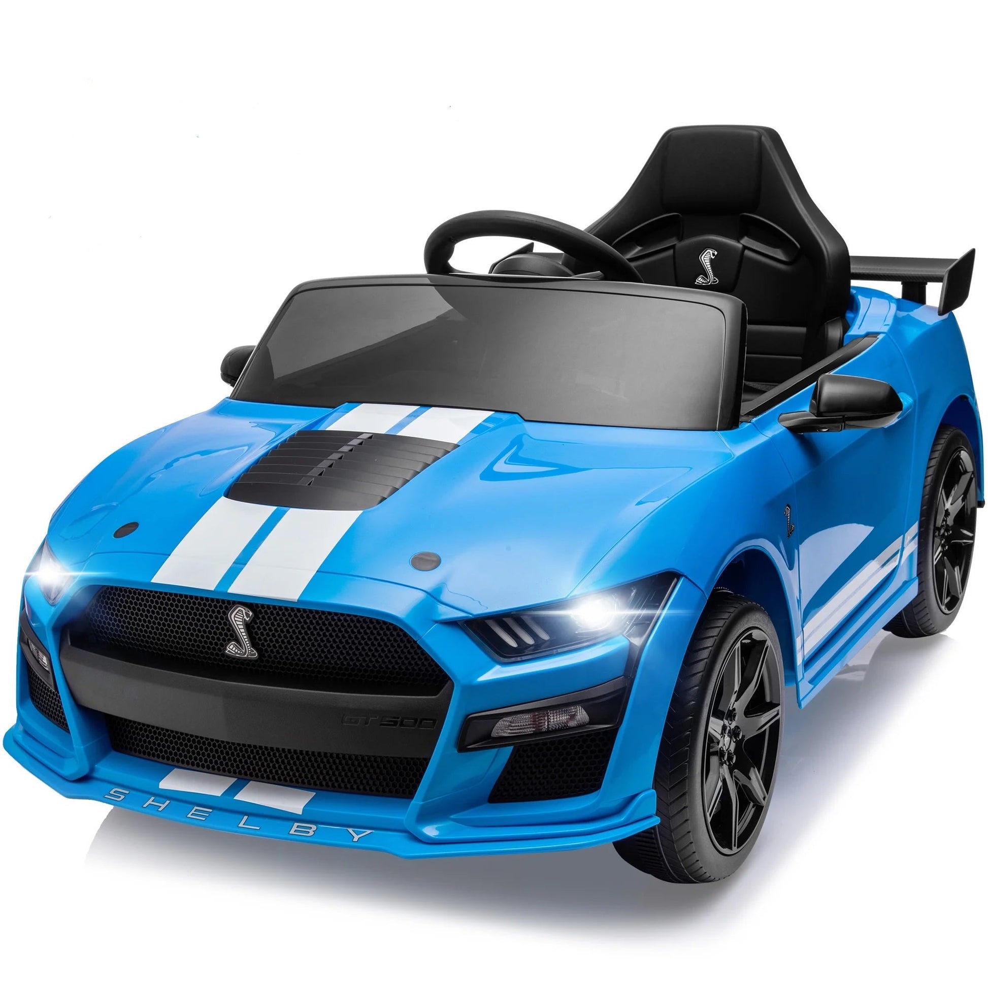 12V Ford Mustang Shelby Kids Battery Powered Electric Ride on Car with Parent Remote Control - Blue