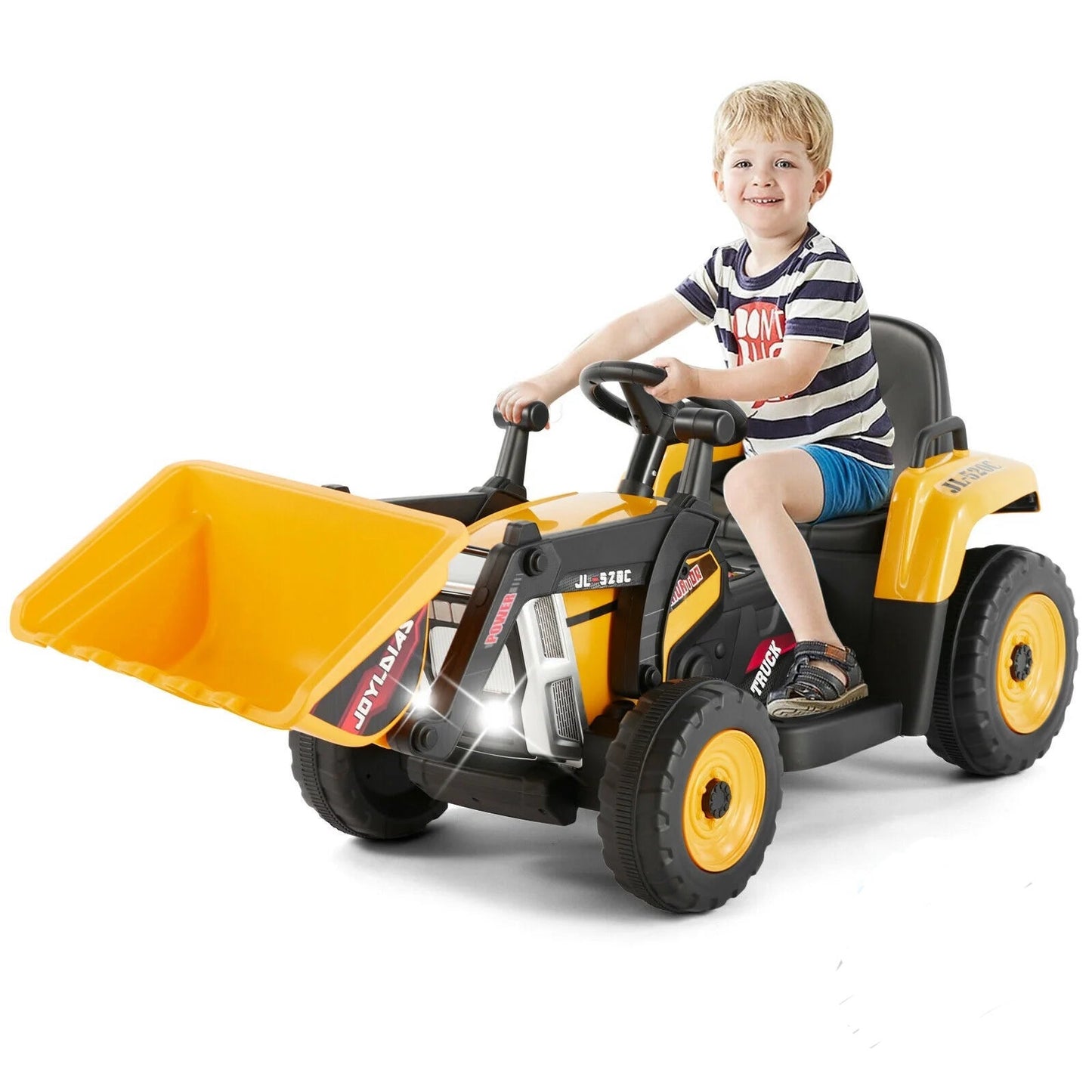 12V Kids Battery Powered Electric Ride on Excavator Parent Remote Control - Yellow