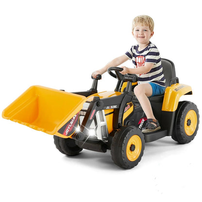 12V Kids Battery Powered Electric Ride on Excavator Parent Remote Control - Yellow