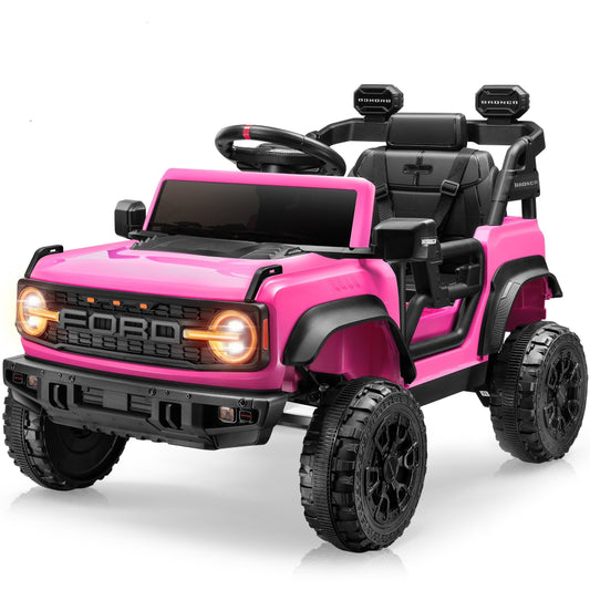 12V Ford Bronco Raptor Kids Battery Powered Ride on Truck with Parent Remote Control - Pink