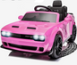 12V Dodge Challenger SRT Hellcat Kids Battery Powered Electric Ride on Car with Parent Remote Control - Pink