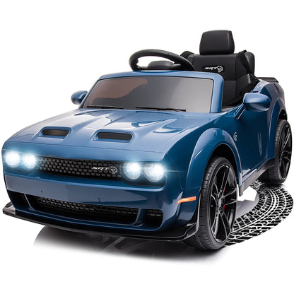 12V Dodge Challenger SRT Hellcat Kids Battery Powered Electric Ride on Car with Parent Remote Control - Blue