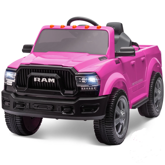 12V Dodge Ram Kids Battery Powered Electric Ride on Truck with Parent Remote Control - Pink