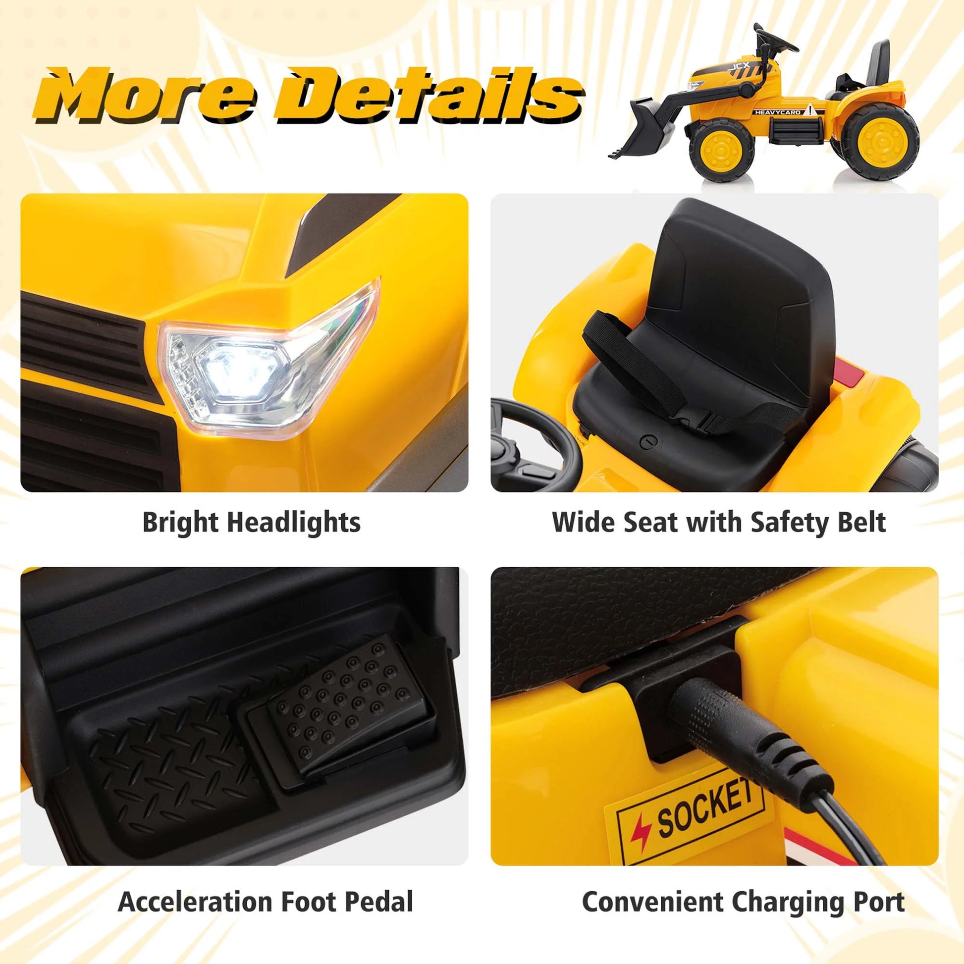 12V Kids Battery Powered Electric Ride on Excavator Digger with Parent Remote Control - Yellow