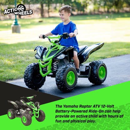 12V Yamaha Raptor Kids Battery Powered Electric Ride on ATV - Black/Green