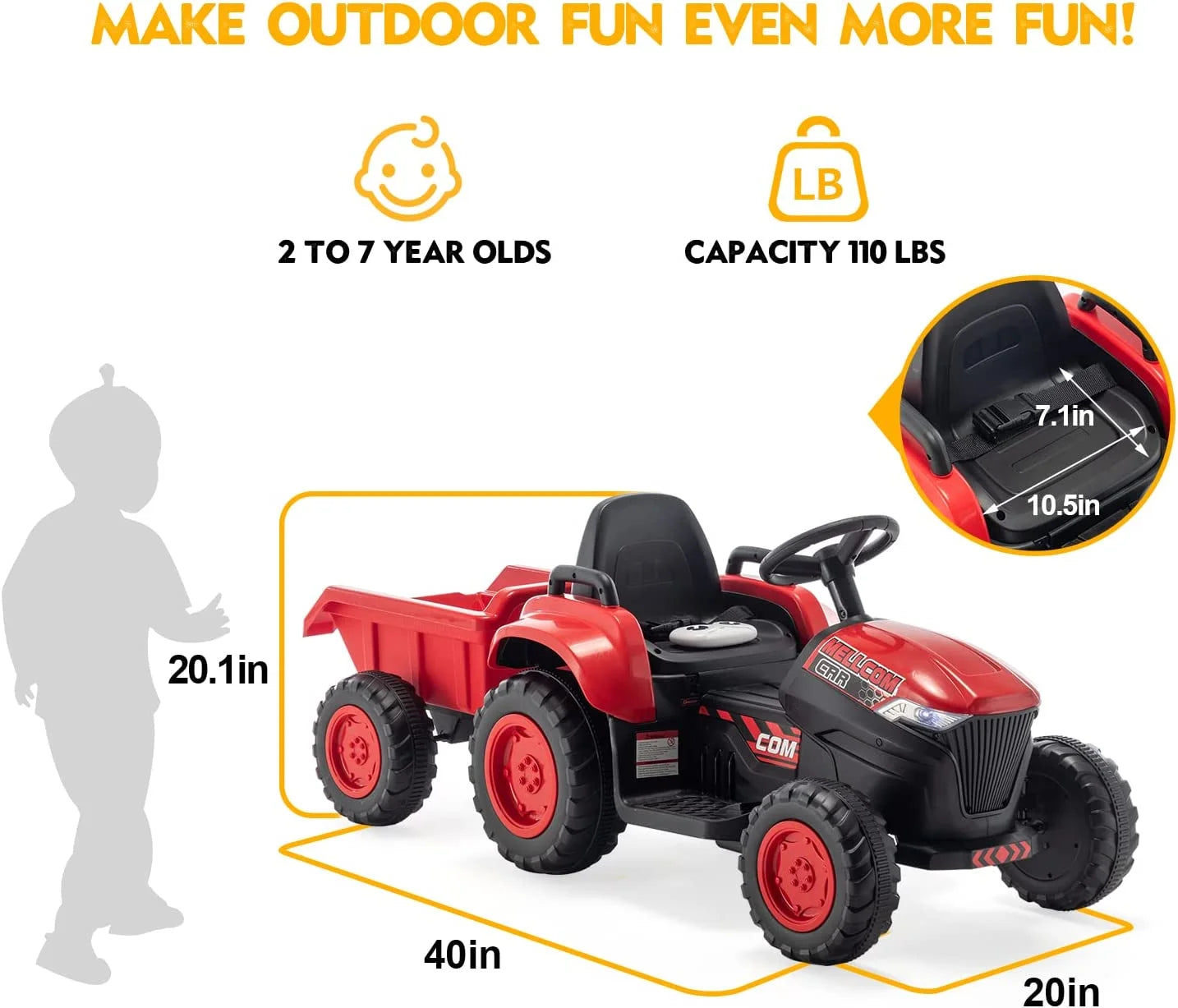 12V Kids Battery Powered Electric Ride on Tractor with Parent Remote Control