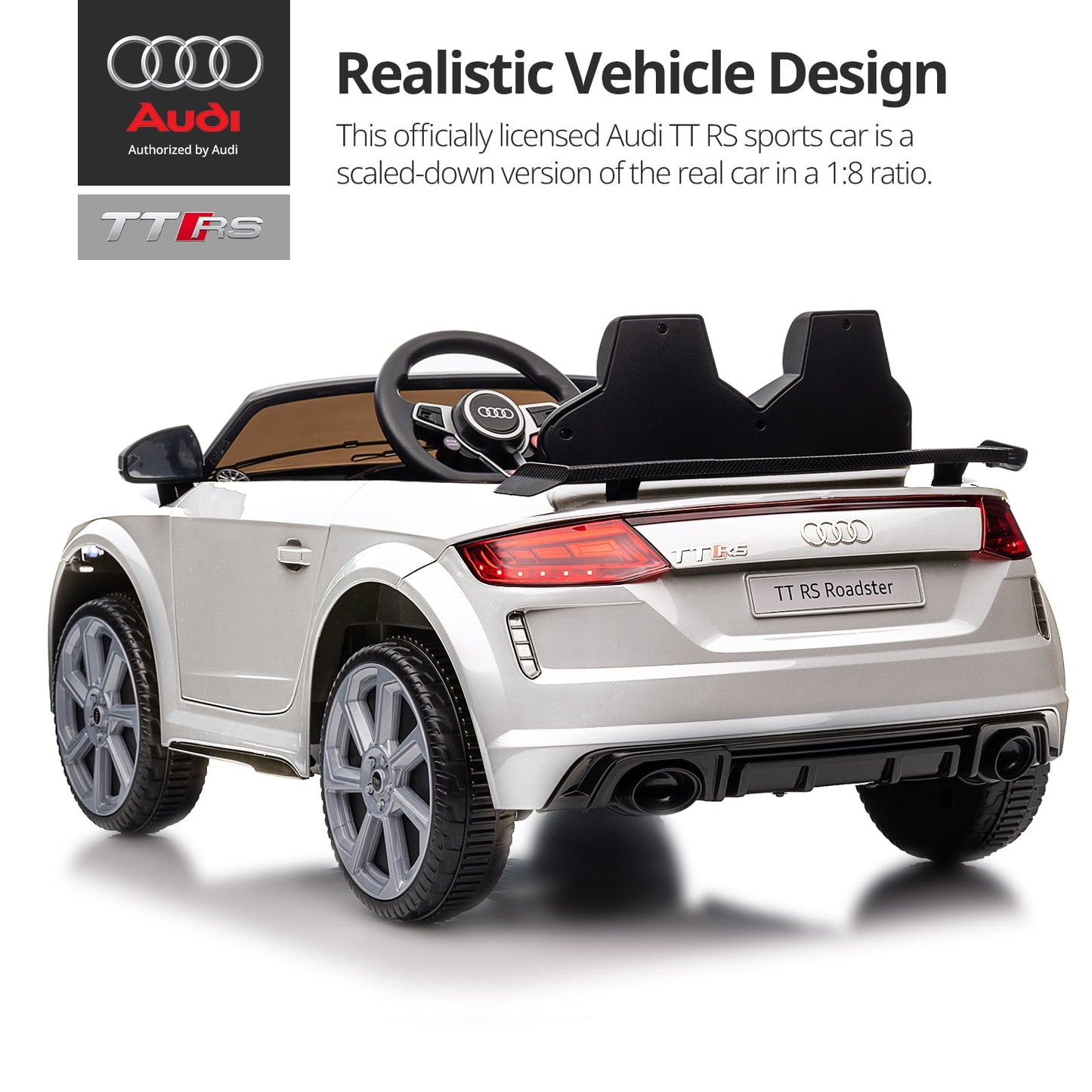 12V Audi TT RS Kids Electric Battery Powered Ride on Car with Parent Remote Control - White