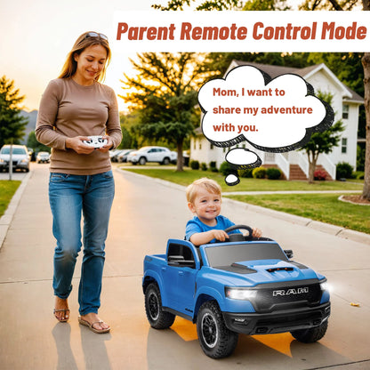 12V Dodge Ram 1500 Kids Battery Powered Electric Ride on Truck with Parent Remote Control - Blue