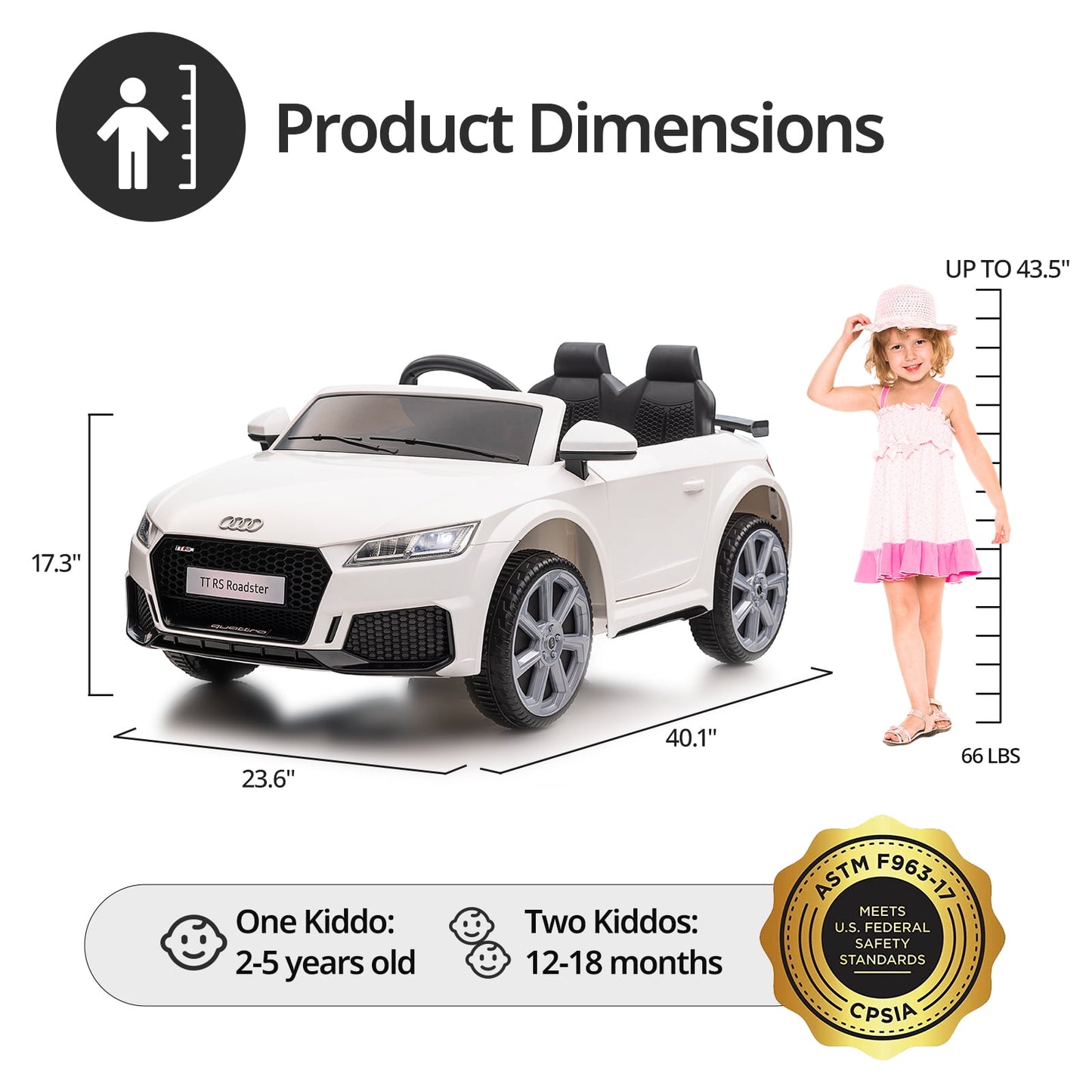 12V Audi TT RS Kids Electric Battery Powered Ride on Car with Parent Remote Control - White