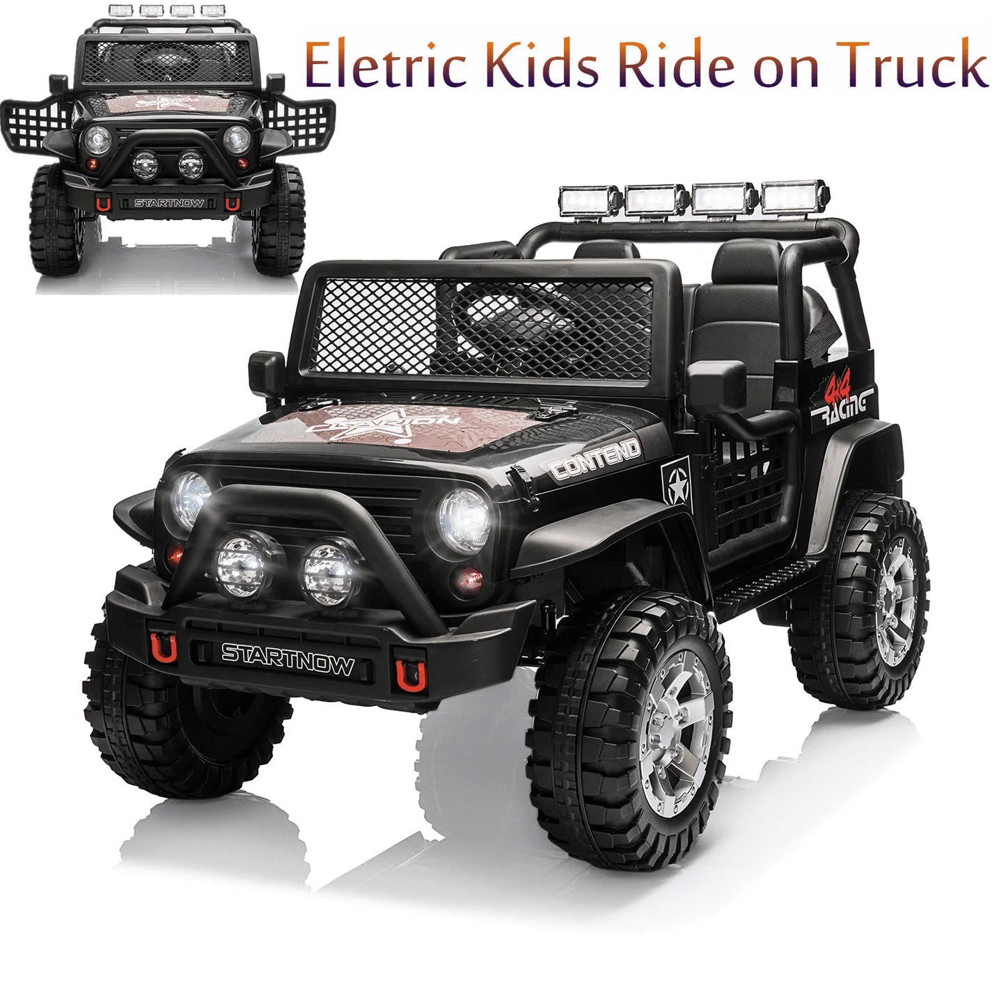 12V Kids Battery Powered Electric Ride on Jeep Car with Parent Remote Control - Black