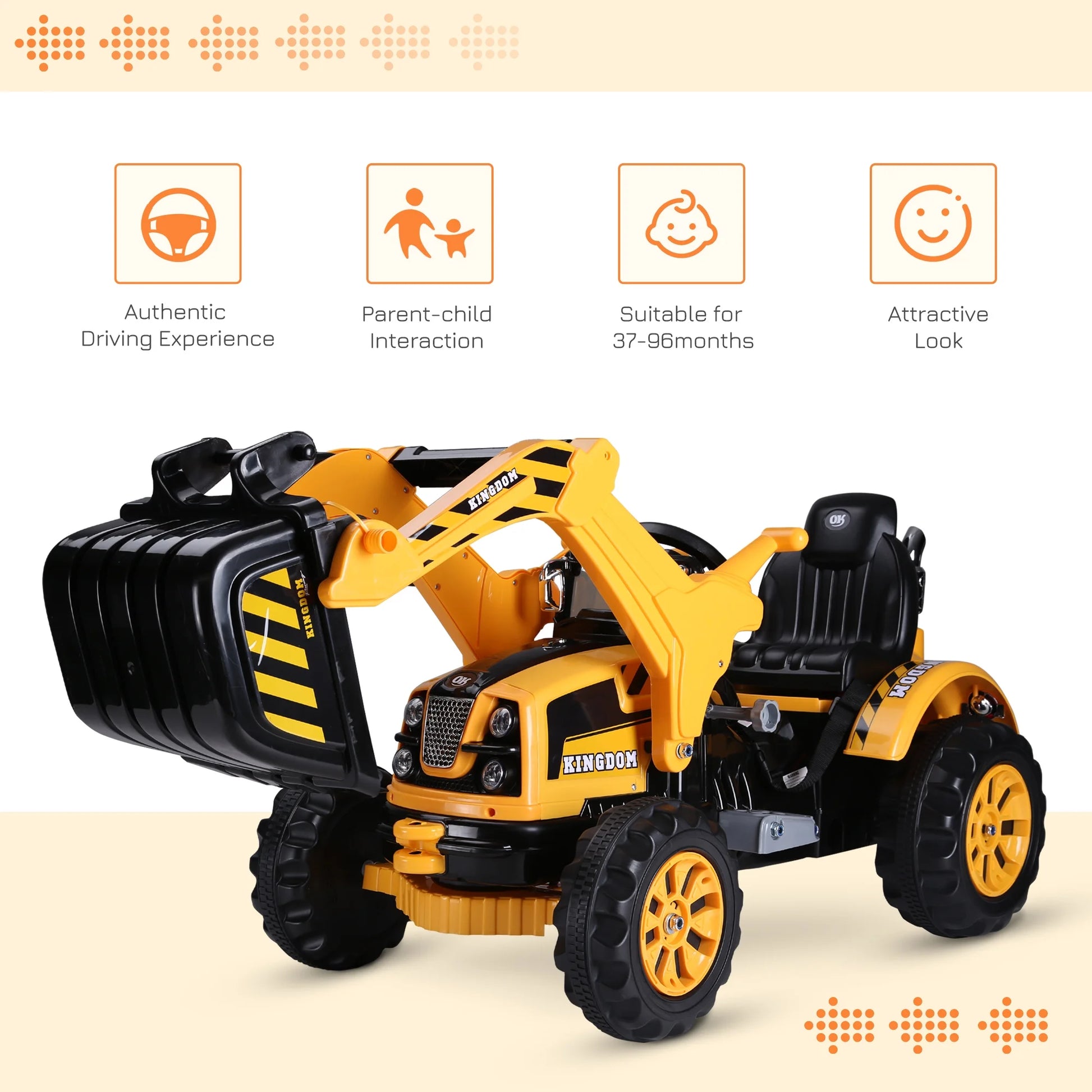 6V Kids Electric Battery Powered Ride on Toy Digger Construction Excavator Tractor - Yellow