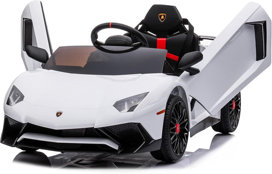 12V Lamborghini Aventador Kids Battery Powered Electric Ride on Sports Car with Parent Remote Control - White