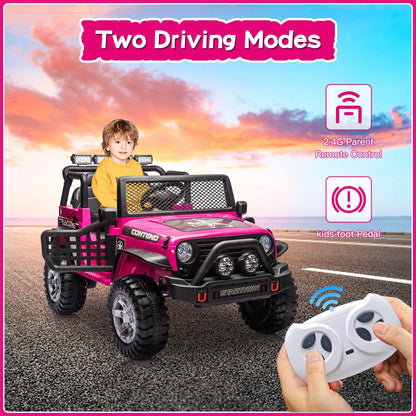 12V Kids Battery Powered Electric Ride on Jeep Car with Parent Remote Control - Pink