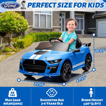 12V Ford Mustang Shelby Kids Battery Powered Electric Ride on Car with Parent Remote Control - Blue