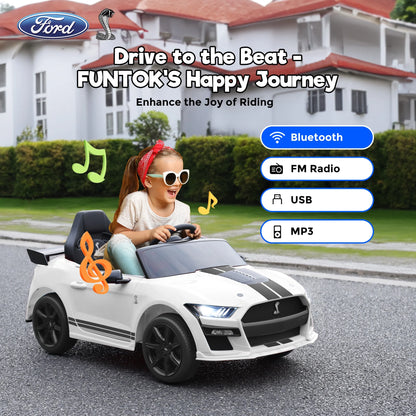 12V Ford Mustang GT500 Kids Battery Powered Electric Ride on Car with Parent Remote Control - White