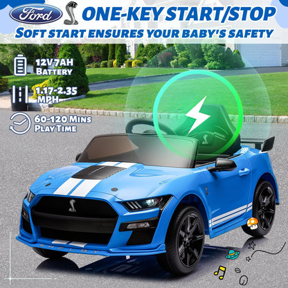 12V Ford Mustang Shelby Kids Battery Powered Electric Ride on Car with Parent Remote Control - Blue