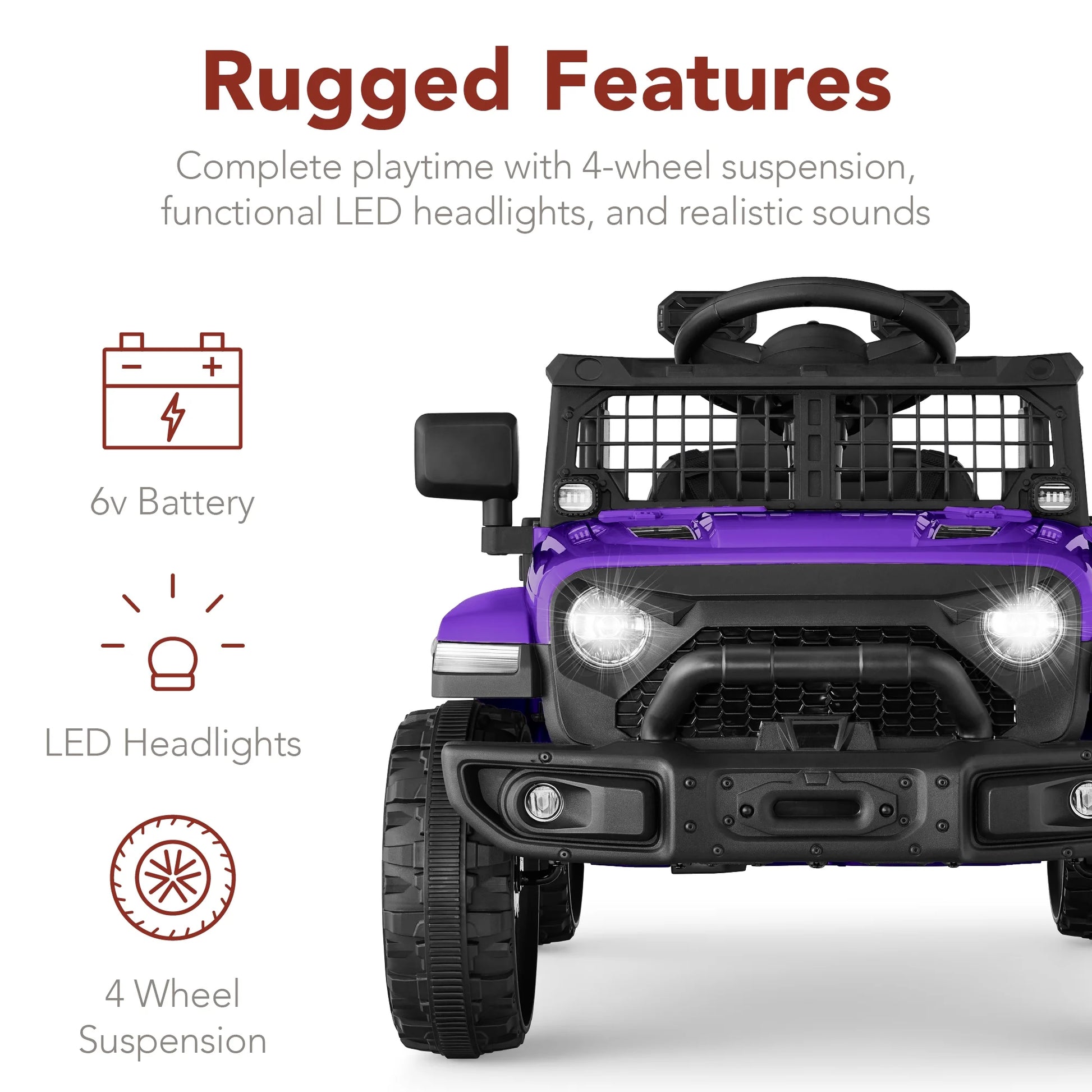 6V Kids Ride-On Truck Car W/ Parent Remote Control, 4-Wheel Suspension, LED Lights - Purple