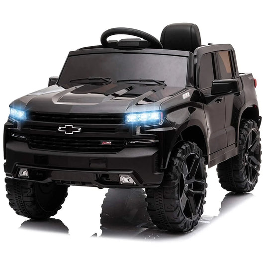 12V Chevrolet Silverado Kids Battery Powered Electric Ride on Truck with Parent Remote Control - Black