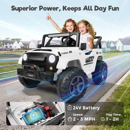 24V Kids Battery Powered Electric Ride on Truck with Parent Remote Control - White