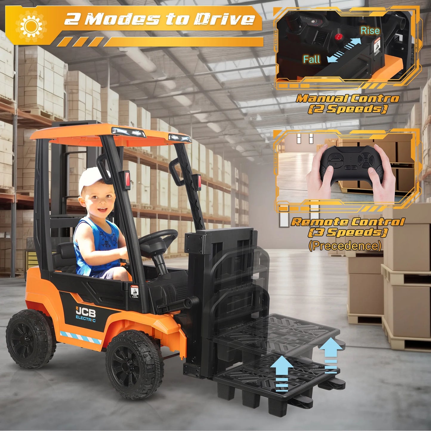 12V Kids Battery Powered Electric Ride on Forklift with Lifting Pallet and Parent Remote Control - Yellow