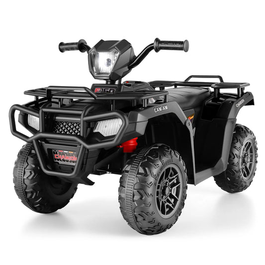 12V Kids Ride on ATV 4-Wheeler Quad Battery Powered Electric Car, 2X30W Motor, Treaded Tires, Soft Braking, LED Light, Music - Black