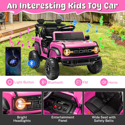 12V Ford Bronco Raptor Kids Battery Powered Ride on Truck with Parent Remote Control - Pink