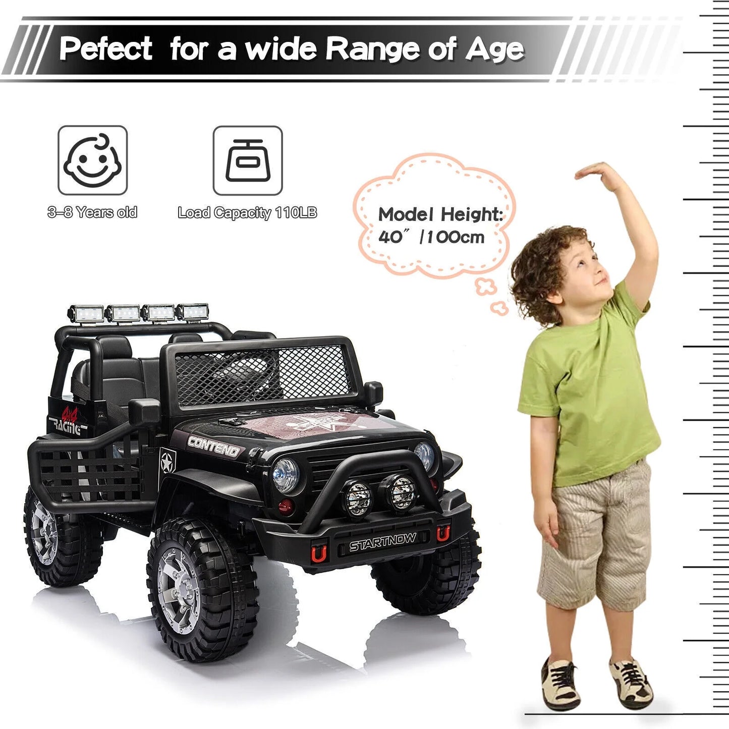 12V Kids Battery Powered Electric Ride on Jeep Car with Parent Remote Control - Black