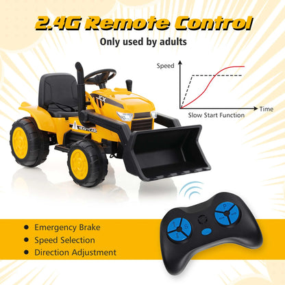 12V Kids Battery Powered Electric Ride on Excavator Digger with Parent Remote Control - Yellow