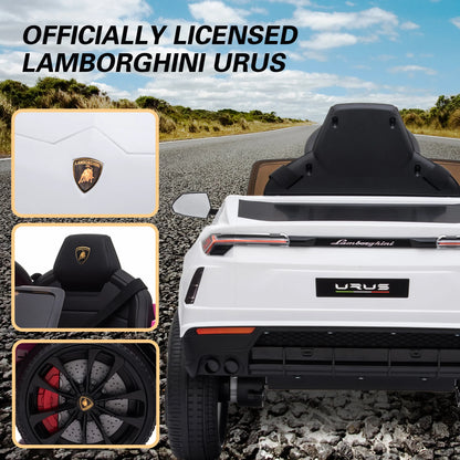 12V Lamborghini Urus Kids Battery Powered Electric Ride on Car with Parent Remote Control - White