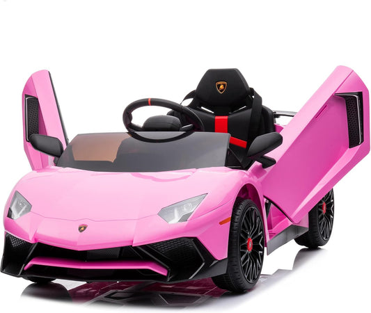 12V Lamborghini Aventador Kids Battery Powered Electric Ride on Sports Car Toy with Parent Remote Control - Pink