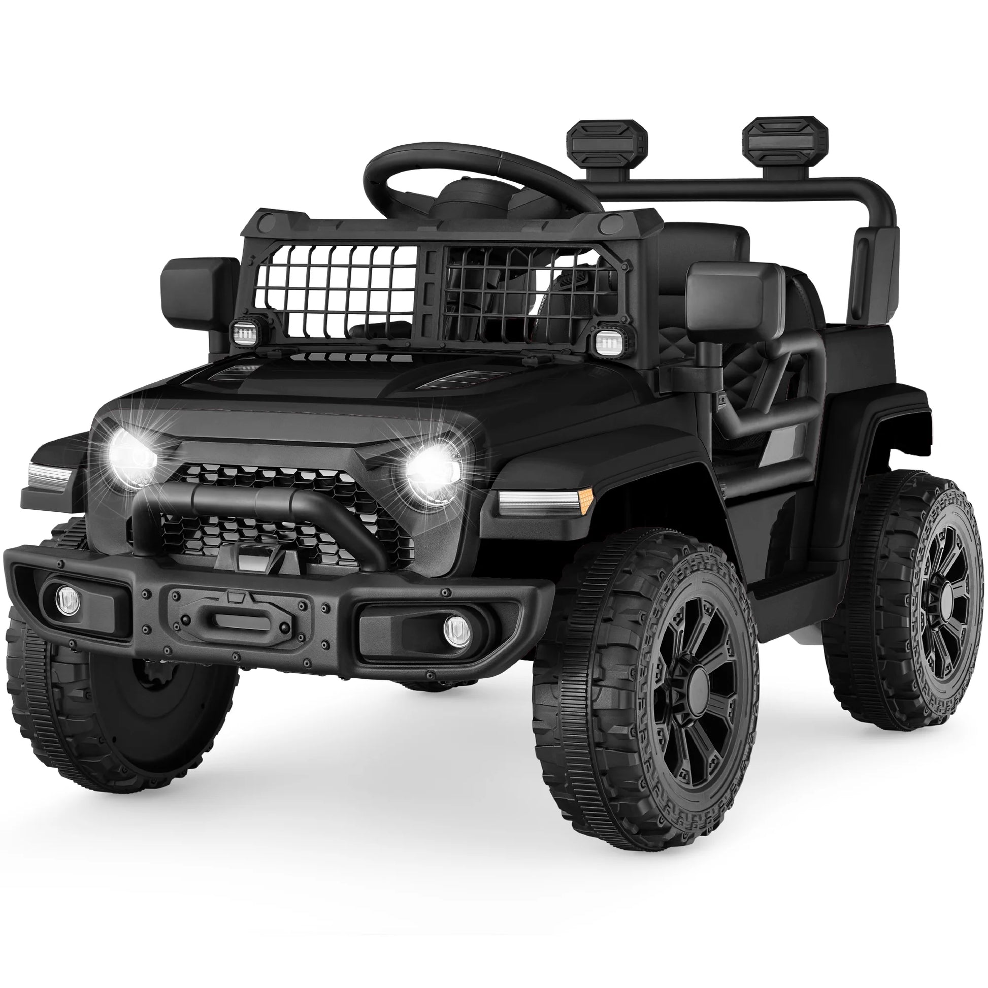 6V Kids Ride-On Truck Car W/ Parent Remote Control, 4-Wheel Suspension, LED Lights - Black