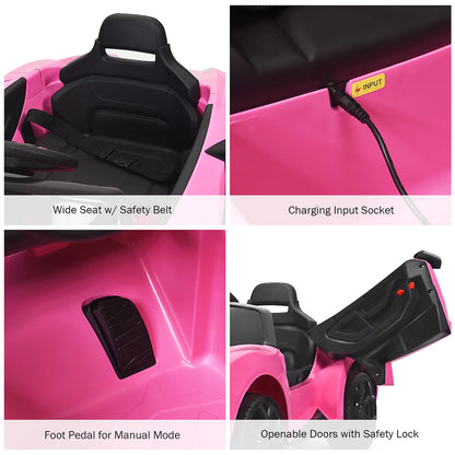 12V Kids Battery Powered Electric Ride on Car with Parent Remote Control - Pink