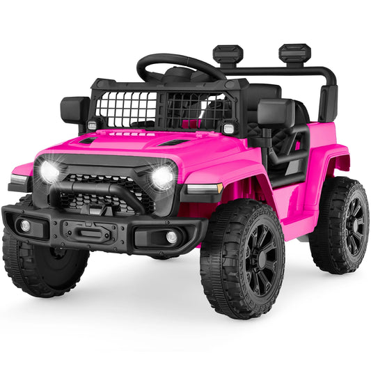 6V Kids Ride-On Truck Car with Parent Remote Control, 4-Wheel Suspension, LED Lights - Hot Pink