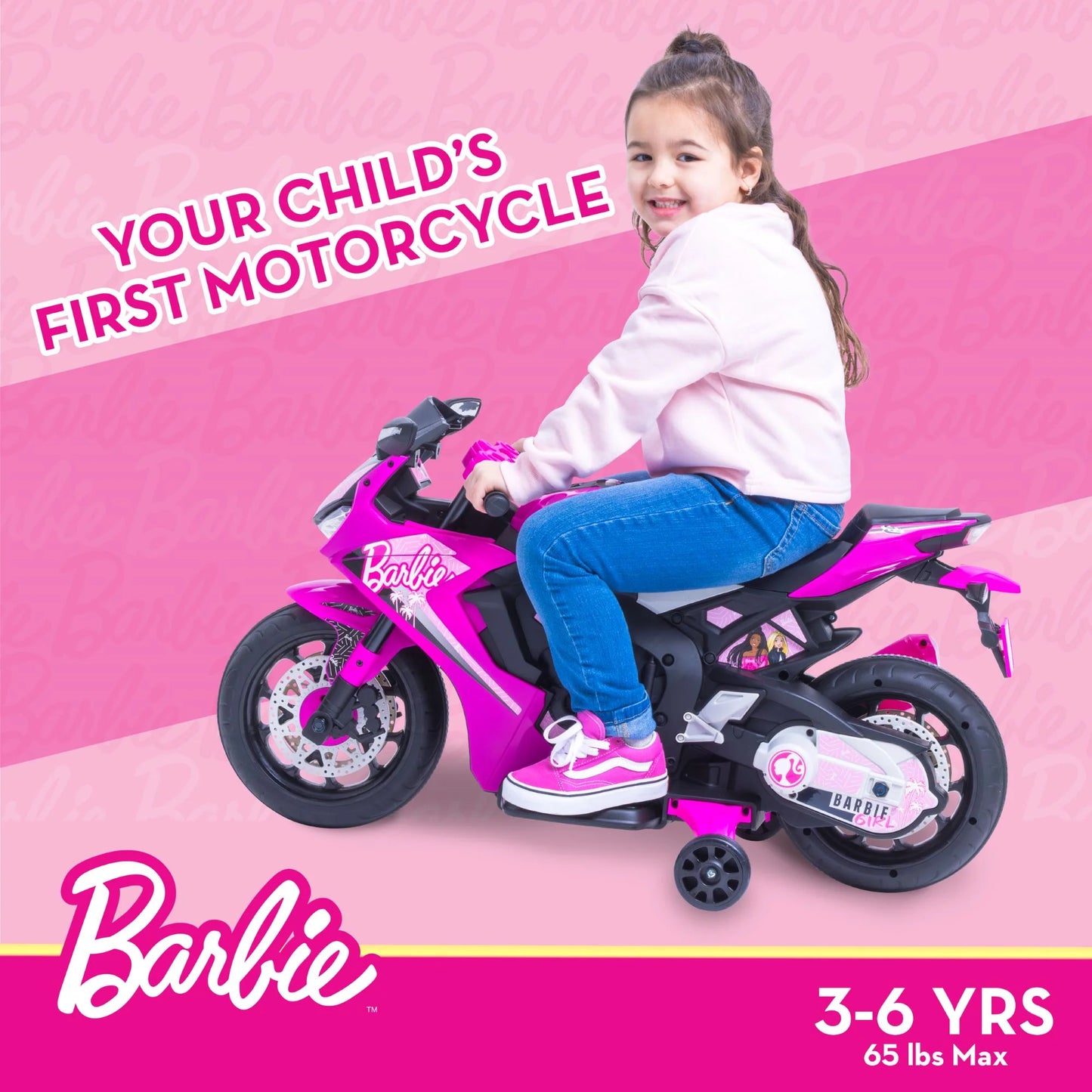 6V Barbie Kids Battery Powered Electric Ride on Motorcycle or Kids - Pink