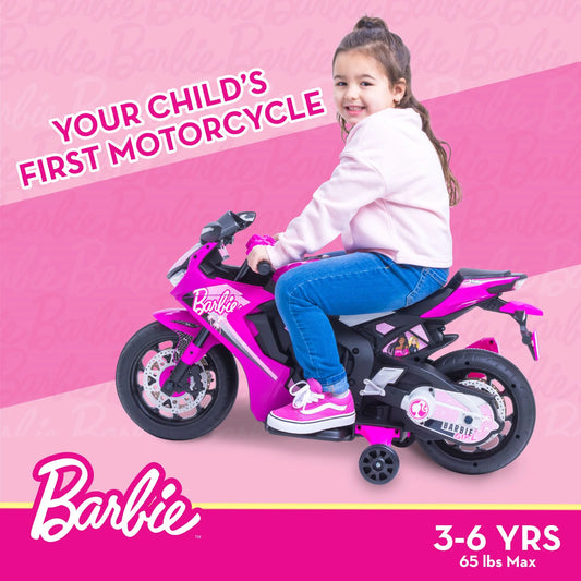 6V Barbie Kids Battery Powered Electric Ride on Motorcycle - Pink from Kids Dream Drive . This kids battery-powered electric ride-on vehicle comes with realistic design, perfect for outdoor play, adventure, and motor skill development. Ideal gift for toddlers and young children.