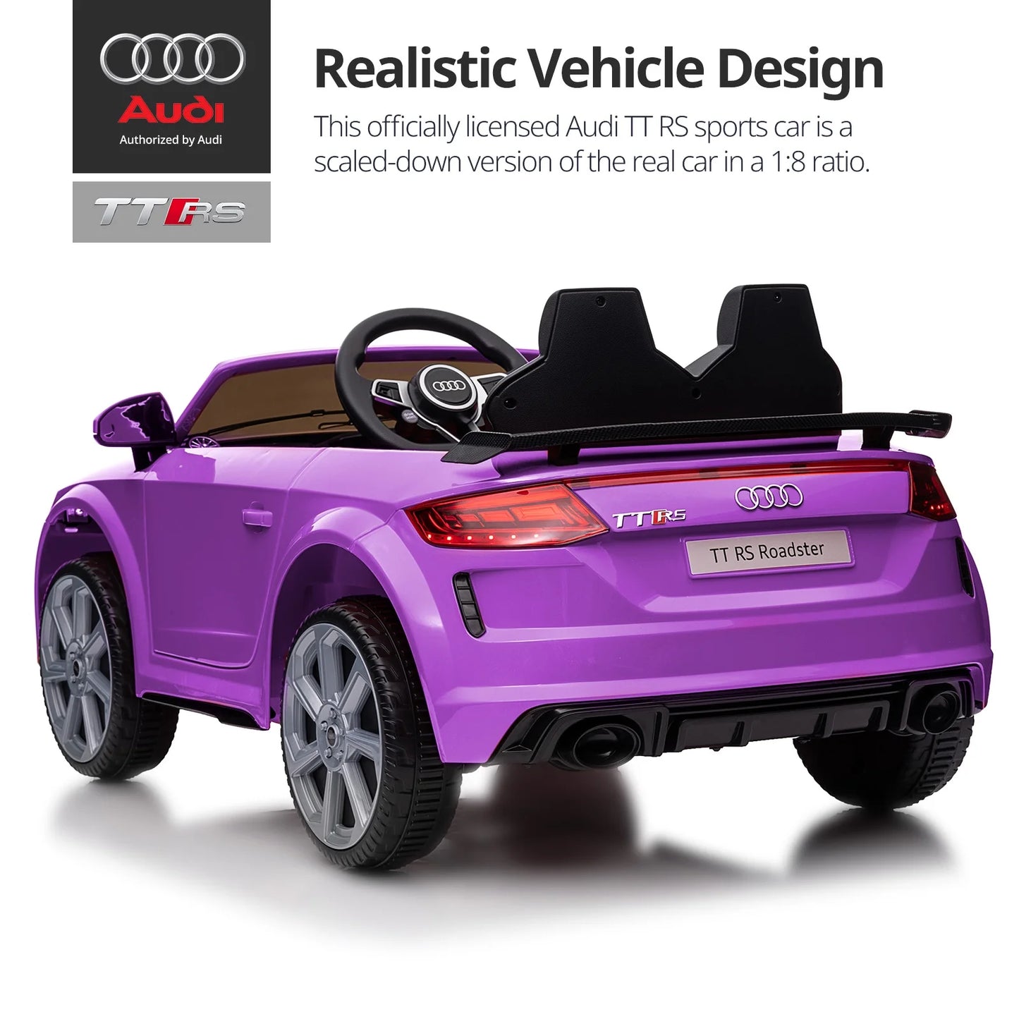 Kids Ride on Car, Licensed Audi TT 12V Electric Car Toy with Remote, LED Light - Purple