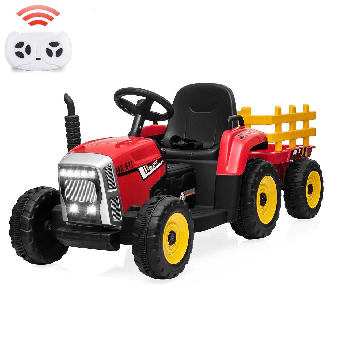 12V Kids Battery Powered Ride on Tractor Trailer with Parent Remote Control