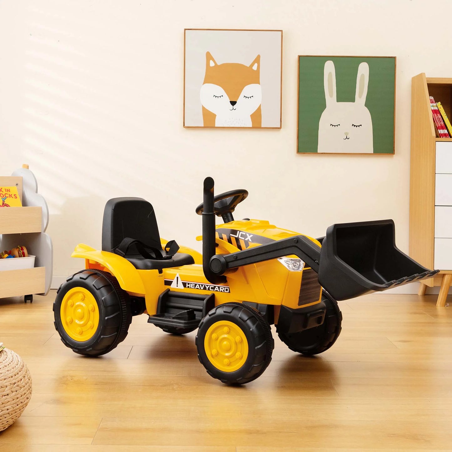 12V Kids Battery Powered Electric Ride on Excavator Digger with Parent Remote Control - Yellow