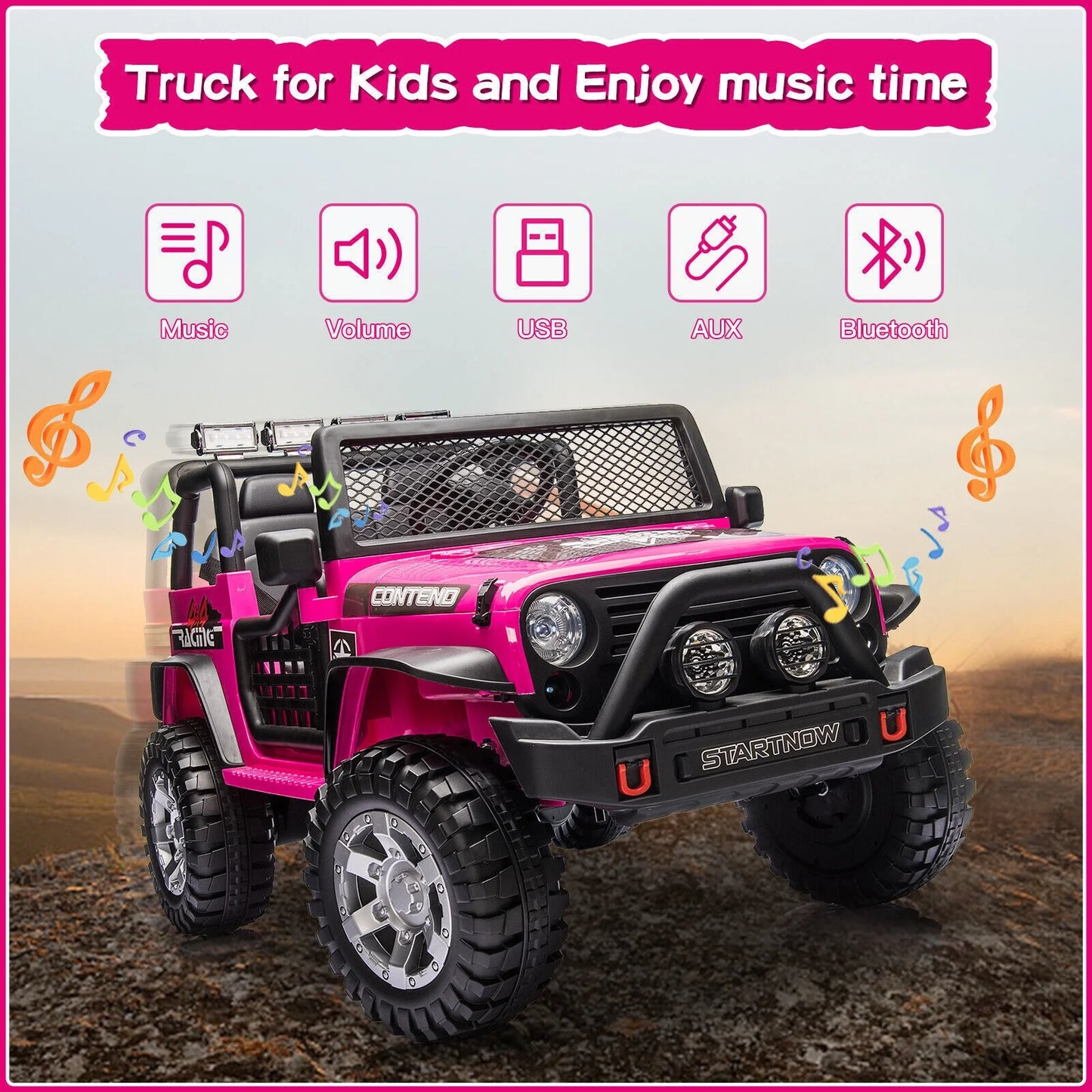 12V Kids Battery Powered Electric Ride on Jeep Car with Parent Remote Control - Pink