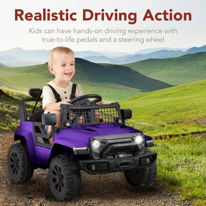 6V Kids Ride-On Truck Car W/ Parent Remote Control, 4-Wheel Suspension, LED Lights - Purple