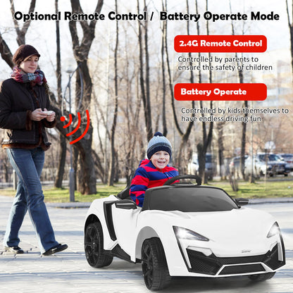 12V Kids Battery Powered Electric Ride on Car with Parent Remote Control - White