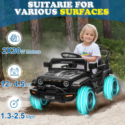 12V Kids Battery Powered Electric Ride on Truck with Parent Remote Control - Black